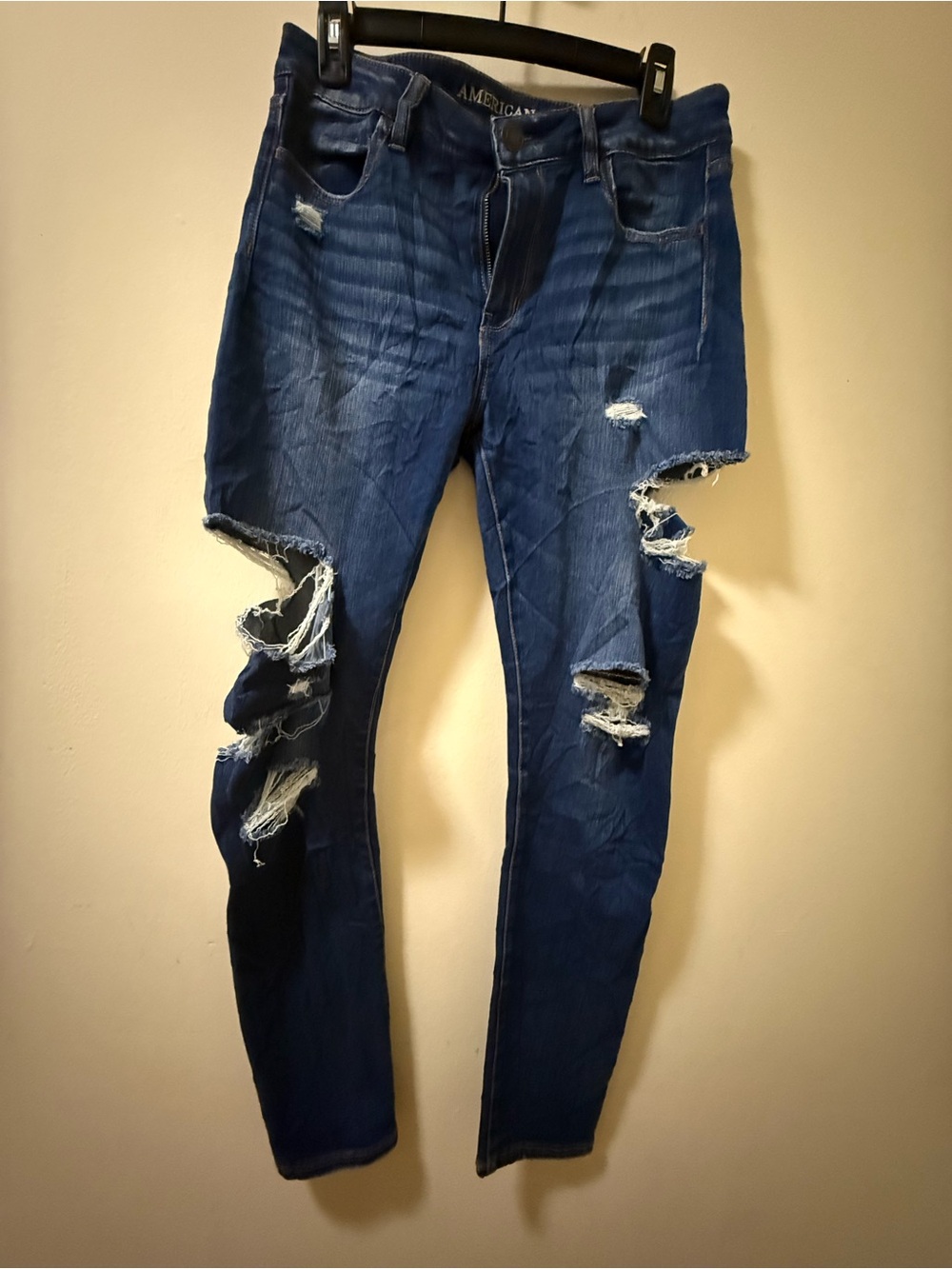American Eagle Outfitters Deep Blue Distressed Skinny Jeans